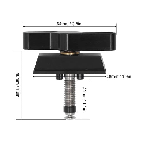 Upgrade Your Ride With This Rock Solid Folding Bike Hinge Clamp, Built From Super Strong Aluminum Alloy With A Sleek Black Anodized Finish And Precision Cnc Machining For A Perfect Fit That Keeps Your Foldie Tight And Ready To Go Anytime You Are. Top view of black aluminum hinge clamp with dimensions 64mm x 48mm.