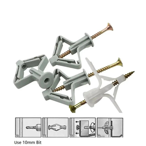 Plastic Expansion Anchor Kit 100/150pcs With Toggle Bolts For Drywall And Hollow Walls, Heavy-Duty Wall Fixings In Galvanized Carbon Steel, Screws Included For Quick No-Fuss DIY Mounts Indoors Or Outdoors, set with anchors and screws
