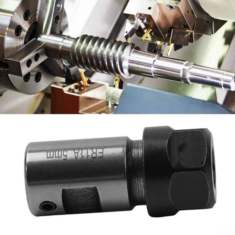 Heavy Duty ER Collet Chuck Motor Shaft Extension Rod With Balanced Steel Construction For Stable Deep Hole CNC Milling And Precise Tool Holder Fitment On Versatile Workpieces Using E Series Collets, shown in a machining setup.