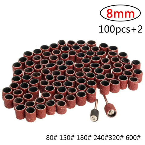 Kickass One Hundred Piece Drum Sanding Kit With Hella Efficient One Eighth Inch Mandrels And Polishing Bands for rotary tool, 8mm sanding drums.