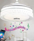 42 Inch Bluetooth Ceiling Fan With Built In Music Player And LED Light Remote Control Retractable Blades 7 Color LEDs shown with app control