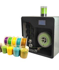 Top Shelf 1.75 Mm Filament Extruder Machine For Diy 3D Printer Plastic Recycling Kit with colorful spools and plastic beads.