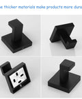 Matte Black Towel Hooks For Bathrooms Wall Mounted 304 Stainless Steel Heavy Duty Coat And Shower Hooks 2 Pack Detail View