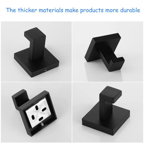 Matte Black Towel Hooks For Bathrooms Wall Mounted 304 Stainless Steel Heavy Duty Coat And Shower Hooks 2 Pack Detail View