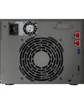 Back view of Top Shelf Six Bay Network Attached Storage With Beefy Intel Celeron Processor showing cooling fan and ports.