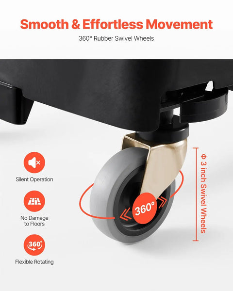 360-degree swivel caster on Heavy Duty Trash Can Dolly featuring slick wheels for smooth movement and easy maneuverability.