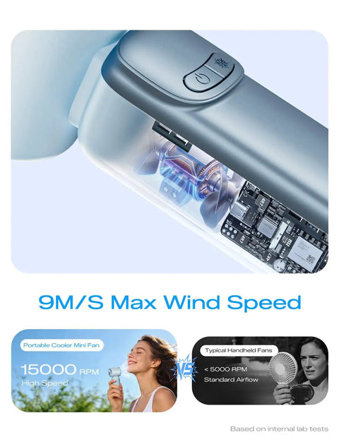 Close-up detail of Portable Handheld Turbo Fan With Ice Cooling And 199 Speed Infinite Adjustment Rechargeable Personal Fan For Travel