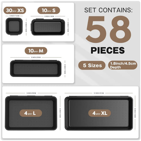 Fifty Eight Piece Black Toolbox Organizer Tray Divider Set For Desk Drawers And Garage Storage No More Jumbled Drawer Mess With Five Adjustable Sizes For Small Parts Rolling Tool Chest And Workbench Keep The Shop Slick