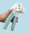 Hand holding Multi Size Hole Punch For Leather, Paper, Fabric And More Rotates Through Five Hole Sizes 1/16, 1/8, 3/16, 1/4, 5/16 Inch Holes