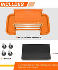 Heavy Duty 3 Drawer Tool Chest With Rolling Mechanic Seat And Built In Tool Trays 350 Lbs Weight Capacity Orange Finish with parts
