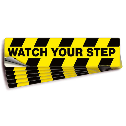 Watch Your Step Floor Decals 6 Pack 20x5 Inch Self Adhesive Vinyl Laminated No Slip Anti Slip Safety Stickers For Indoor Outdoor Use On Slippery Floors