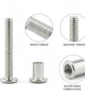 Dual Thread Hanger Bolt for Furniture Assembly and Cabinet Repair Silver Finish Connector for Woodworking Projects For Diyers