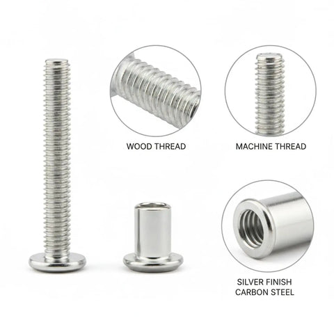 Dual Thread Hanger Bolt for Furniture Assembly and Cabinet Repair Silver Finish Connector for Woodworking Projects For Diyers