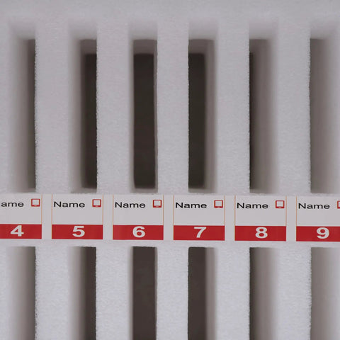 Close-up of slots in a Heavy Duty Cell Phone Locker For Classrooms 48 Slot Portable Storage Cabinet to organize devices securely.