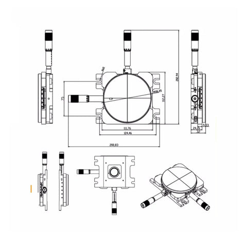 Technical drawing of Pro Grade Rotary Tilt Table For CNC Milling With Knockout Angular Precision and Beefed Up Aluminum Build.