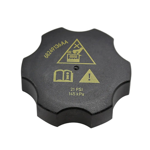 Radiator Coolant Reservoir Cap Replacement 68442532AA Fits Chrysler 200 2015-2017 front view with warning symbols