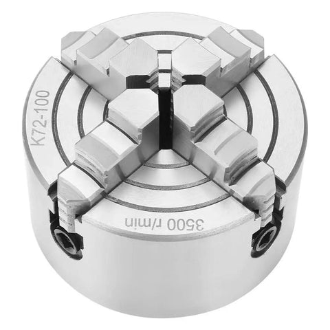 K72-100 Four Jaw Lathe Chuck For Manual Metal Turning, Independent Reversible Workhorse, top view showing jaws and diameter markings