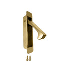 Forged Solid Brass Edge Pull for Sliding Pocket Doors, self retracting latch, polish brass finish, flush with door panel, hidden screws, durable handle