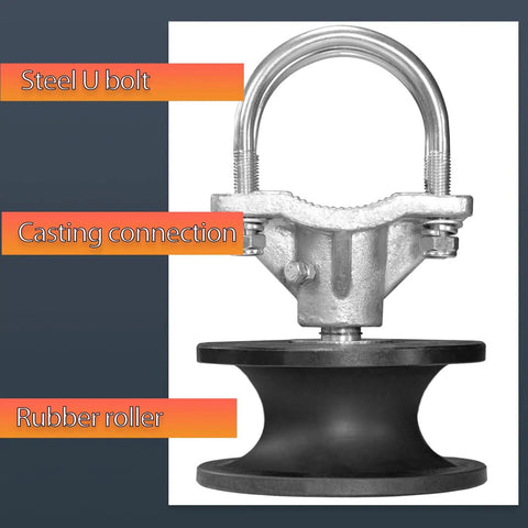 Nylon Cantilever Gate Rollers For Sliding Gates, Quiet And Smooth Wheel For Four Inch Round Posts, steel U bolt, rubber roller