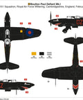 Diagram of Defiant Mk I 1 72 Scale Plastic Model Kit With Dual Liveries For Dope Build And Display Boulton Paul Fighter Aircraft Sprues And Decals Included Battle Of Britain Era Collectible showing livery options.