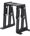 Front view of RC motor mounting bracket, black aluminum alloy, adjustable removable stands for small RC aircraft.