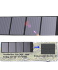 Foldable 2000W Solar Panel System For 12V Off-Grid Power, ultra portable with unfolded dimensions shown, lightweight design.