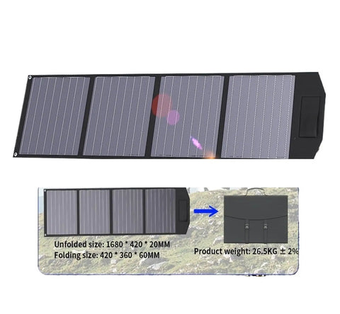 Foldable 2000W Solar Panel System For 12V Off-Grid Power, ultra portable with unfolded dimensions shown, lightweight design.
