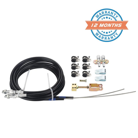 Universal Parking Brake Cable Complete Kit For Lokar Floor Mount with 96-inch cable and hardware for rear disc conversion.