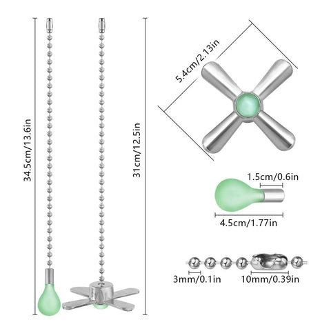 Glow In The Dark Ceiling Fan Pull Chain Extension Kit Featuring Slick Fluorescent Link Plus Hassle Free Swap dimensions and parts layout.