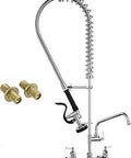 Commercial Wall Mount Kitchen Faucet With Sprayer 36 Inch Height 8 Inch Center Pro Grade Brass Construction Heavy Duty