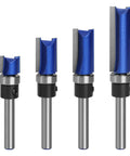Top Bearing Flush Trim Router Bit Set Pro Grade Four Piece With Quarter Inch Shank Delivers Ultra Smooth Splinter Free Edges