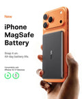 Straight Up Top Shelf MagSafe Power Bank With Hella Fast 18W Charging Pulls A Solid 5000mAh Capacity holding iPhone.