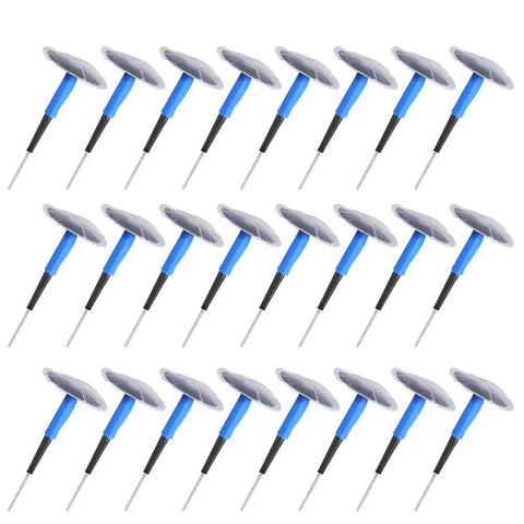Twenty Four Piece Universal Tubeless Tire Puncture Repair Kit featuring heavy duty rubber mushroom plugs in rows for easy access.