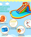 Giant Backyard Water Park With Tall Dual Slides, Climbing Walls, Splash Pool, Tunnel, Water Cannon And Sprayer, Two Basketball Hoops