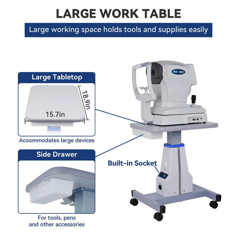 Motorized Ophthalmic Instrument Table With Drawer, Adjustable Electric Lift Cart For Optometry And Dental Clinics with socket