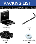 Packing list for 12 Pack 4040 Corner Bracket Connector For 40x40 Aluminum Extrusion Profiles, includes bracket, wrench, screws.