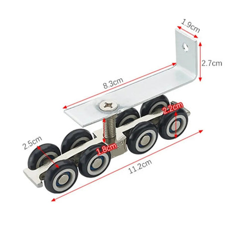 Heavy Duty Sliding Closet Door Roller Kit For Wooden Wardrobes showing nylon wheel casters and dimensions marked, 2 stainless steel.