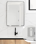 Tough Built Metal Mirror Holder Kit J Type Hanger Clips With Cushioned Rubber Pads And Expansion Anchors For Slick Frameless Glass Wall Mount Setup Bulletproof Silver Display Hardware Brackets, mounted mirror in modern bathroom setting.