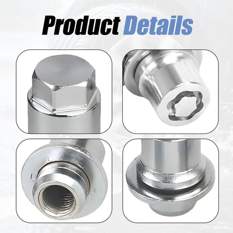 Anti-Theft Wheel Lock Lug Nut Set M12 x 1.5 Chrome Cone Seat 4-Piece With 1 Key Heavy-Duty Wheel Lock details