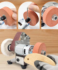 Badass Mini Belt Sander With Seven Tough Speed Settings And Locked In Fifteen Degree Guide for precision sharpening and polishing.