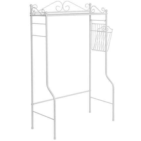 Over The Toilet Storage Shelf With Magazine Basket Freestanding Bathroom Organizer Rack Black Metal Space Saving Shelf For Small Bathrooms With Vintage Scrollwork And No Fuss Assembly