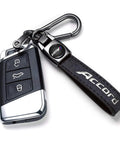 Hella Durable Genuine Leather Car Keychain Compatible With Honda Accord and zinc alloy keyring attached to car key fob.