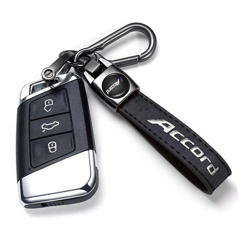 Hella Durable Genuine Leather Car Keychain Compatible With Honda Accord and zinc alloy keyring attached to car key fob.