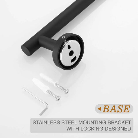 Matte Black Towel Bar 24 Inch Wall Mounted Stainless Steel Towel Rack Split In Two Parts base view with mounting hardware