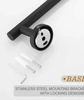 Must Have Matte Black Bathroom Accessories Set 16 Inch Hand Towel Bar Wall Mounted 4 Piece With Toilet Paper Holder And Two Robe Hooks Durable SUS304 Stainless Steel Hardware close-up of mounting bracket with screws