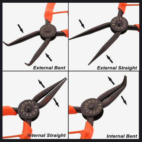 7-Inch Snap Ring Pliers Set, 4-Piece Heavy-Duty Circlip Pliers Kit for Internal and External Rings, straight and bent jaws