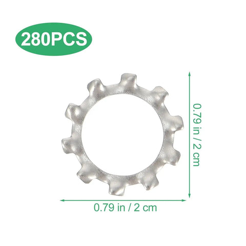 Stainless Steel External Tooth Serrated Lock Washers 280 Pack Quick Lock Design, 2 cm diameter, industrial use