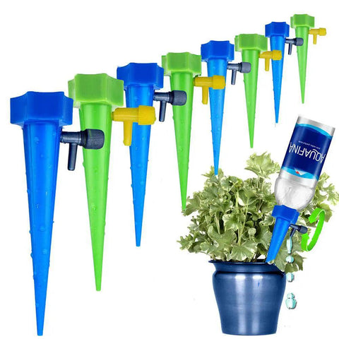 Plant Watering Spikes 12 Pack Auto Drippers Irrigation System With Adjustable Control Valve used with potted plant