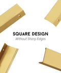 Close-up of Champagne Gold Finger Edge Pulls Set Of 10 For Drawers And Cabinets 5 Inch Hole Center Handles in square design.