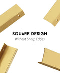 25 Pack Matte Champagne Gold Finger Edge Drawer Pulls For Cabinets And Dressers Dope Kitchen Hardware Handles Gold Finger Pulls 5 Inch Hole Center Durable Zinc Alloy Construction Sleek Modern Update showing smooth square edges